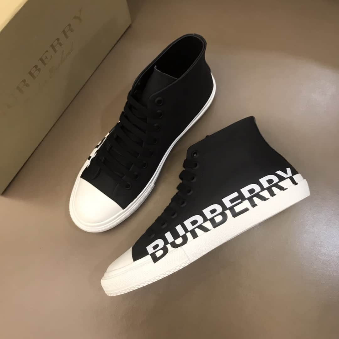 Logo Print Gabardine High Top Sneakers