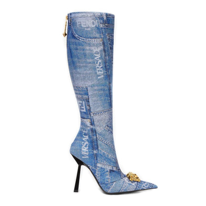 Denim F Boots With Medusa (Women’s)