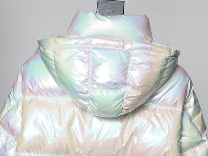 Iridescent Quilted Padded Down Puffer Jacket