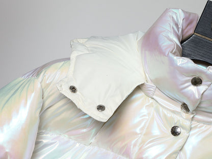 Iridescent Quilted Padded Down Puffer Jacket