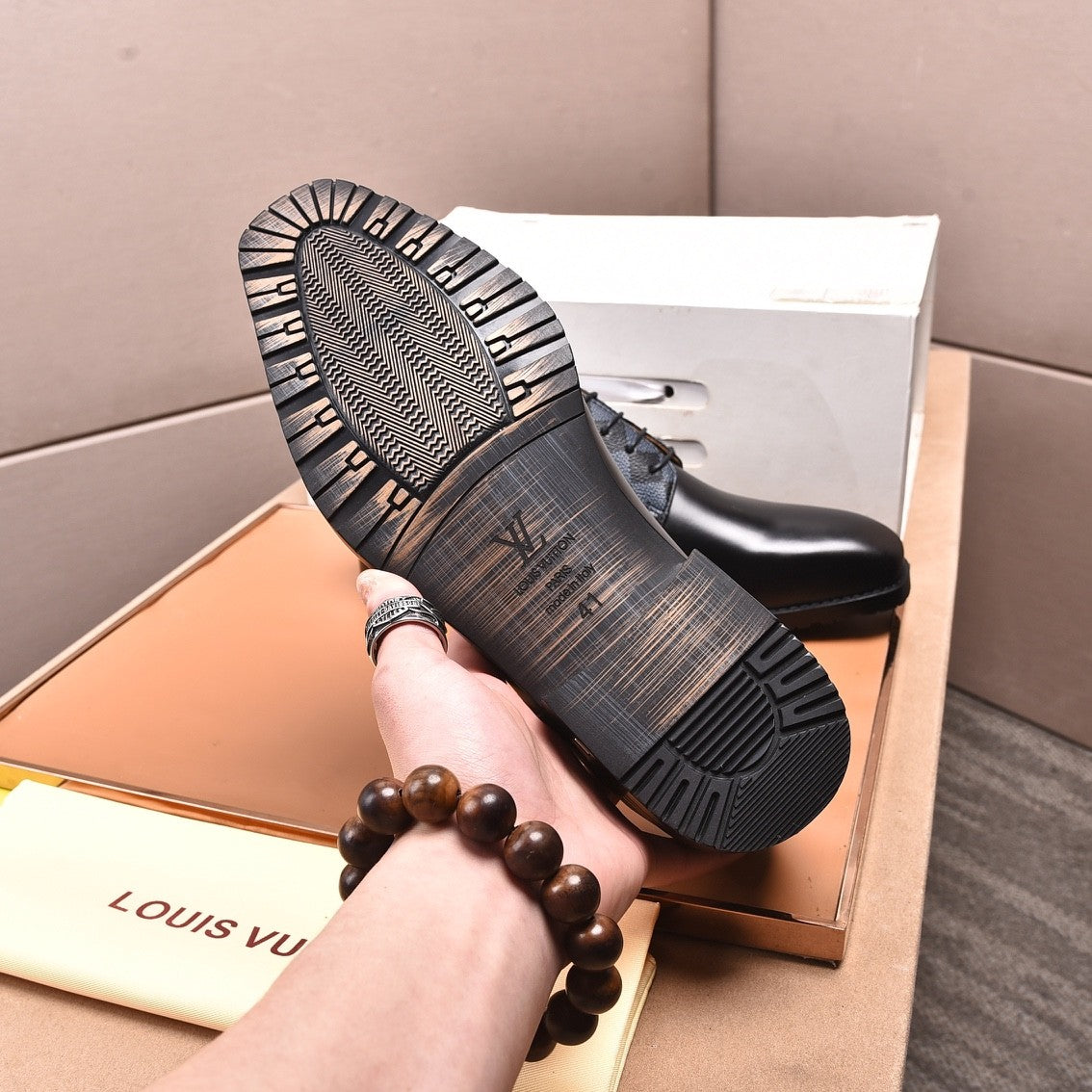 Black Leather Damier Loafers (Men's)