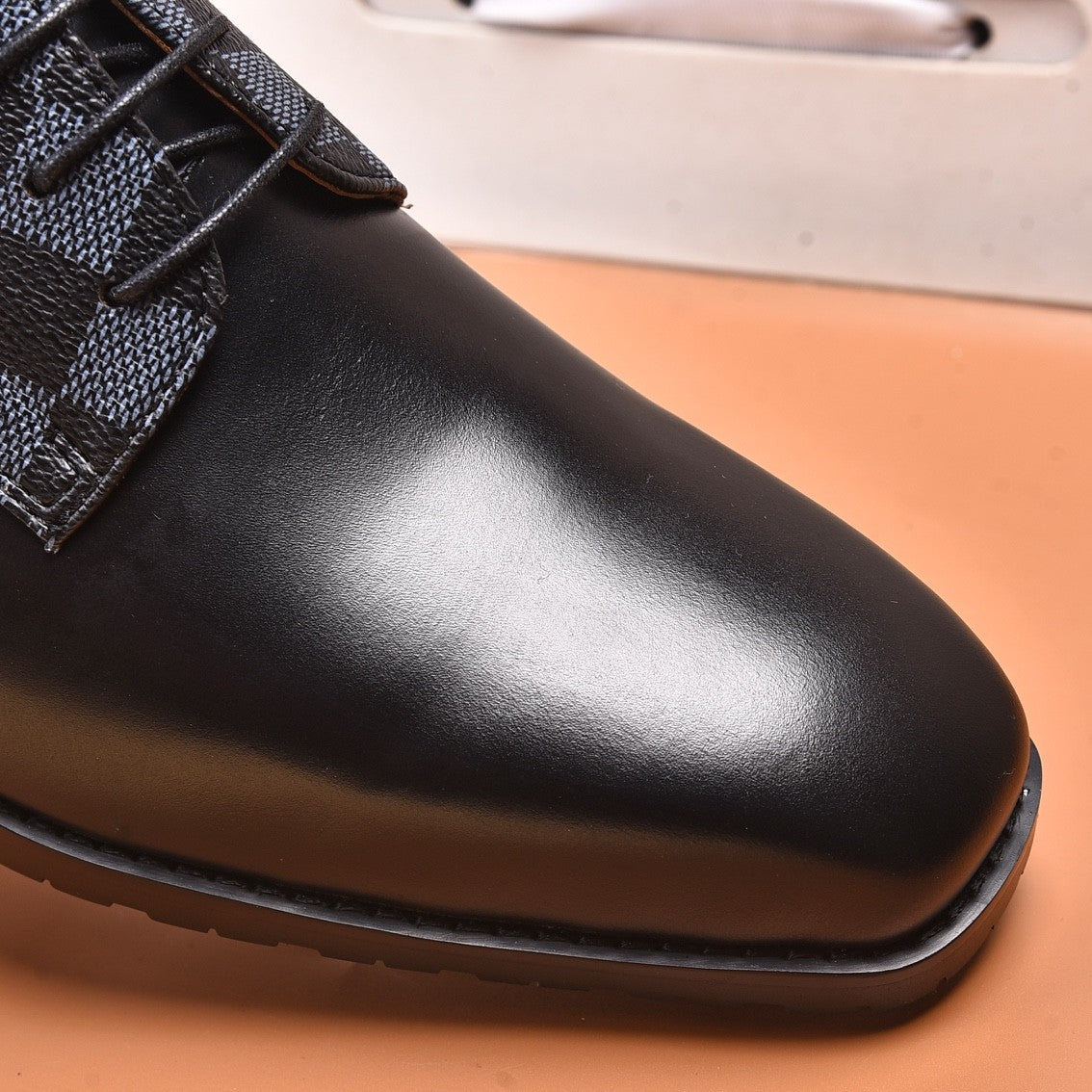 Black Leather Damier Loafers (Men's)