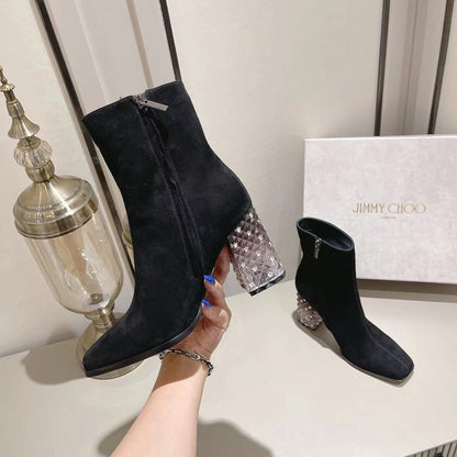 Suede Ankle Boots With Rhinestones