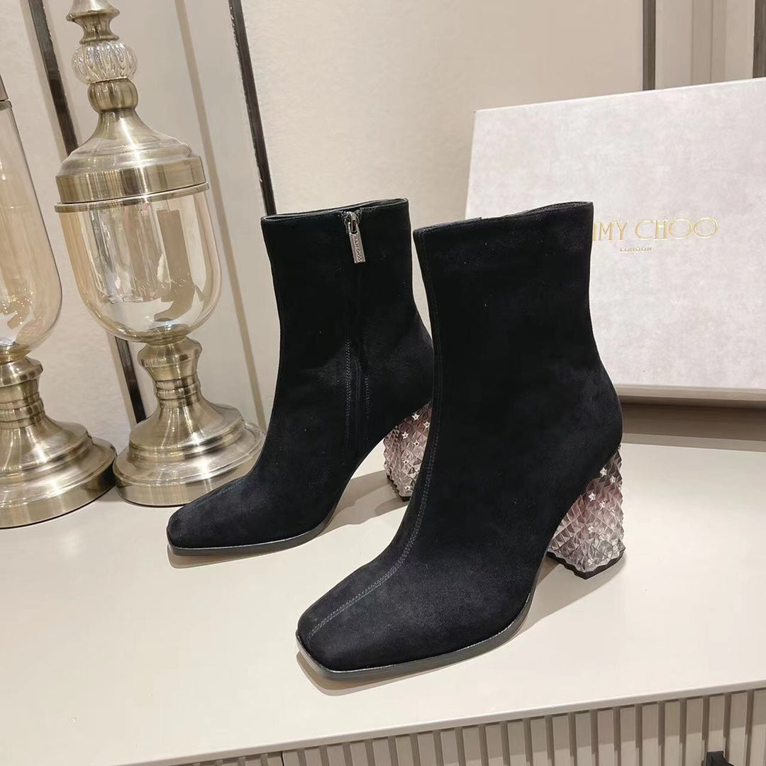 Suede Ankle Boots With Rhinestones